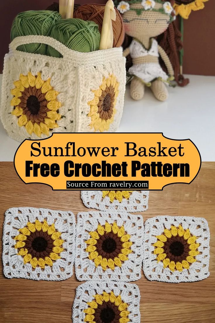 sunflower basket free crochet pattern from ravely