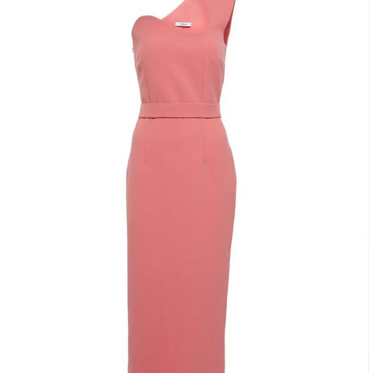 Featuring A Scalloped Neckline And One-Shoulder Design, The Pink Juana Midi Dress From Safiyaa Has A Fitted Silhouette, Further Enhanced By A Removable Belt. Detachable Belt Closure: Zipper, Hook Fastening Material: 8% Elastane, 92% Polyester Fitted Mid-Weight Material Stretchy Fabric Feminine One-shoulder Evening Dress, Feminine One-shoulder Formal Evening Dress, Formal One-shoulder Feminine Evening Dress, Feminine One Shoulder Formal Evening Dress, Feminine One-shoulder Dress For Gala, Feminine One-shoulder Gala Dress, One Shoulder Gala Dress, Feminine One Shoulder Gala Dress, Pink Off-shoulder Midi Dress For Formal Occasions