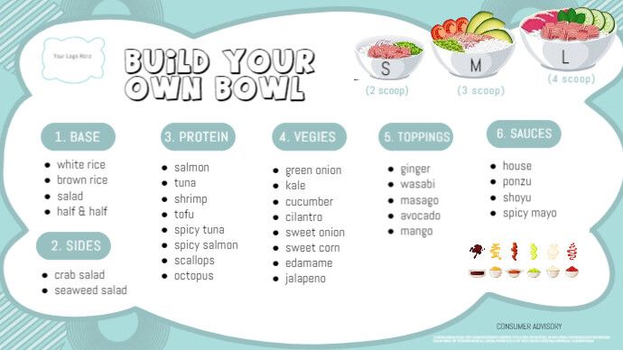 the build your own bowl poster is shown