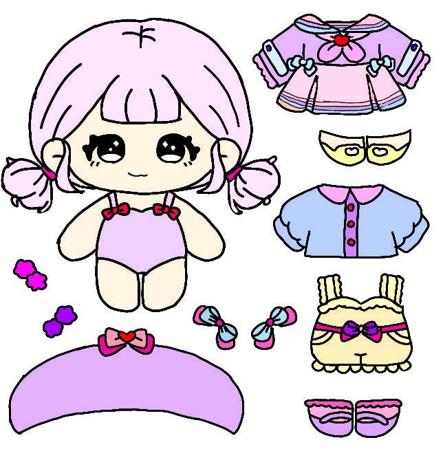 the paper doll is ready to be cut out and put on it's own clothes