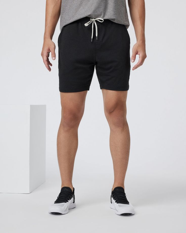 Get cozy in your Ponto Shorts, made with our signature DreamKnit™ fabric. Lightweight and smooth like butter, these shorts have a soft, stretchy material and our classic elastic waistband for an understated but overly comfortable everyday short. | Vuori Ponto Shorts | Black Heather | Medium Vuori makes premium performance apparel inspired by the active Coastal California lifestyle; an integration of fitness, surf, sport, and art. Breaking down the boundaries of traditional activewear, we are a n Casual Athletic Shorts For Workout With 5-inch Inseam, Everyday Activewear With Built-in Shorts, Solid Relaxed Fit Activewear With Short Inseam, Sporty Solid Color Pajama Shorts With Relaxed Fit, Sporty Solid Color Relaxed Fit Pajama Shorts, Black Shorts With 5-inch Inseam And Relaxed Fit, Casual Shorts With Ribbed Waistband And Short Inseam, Solid Color Shorts With Ribbed Waistband For Loungewear, Relaxed Solid Shorts For Leisure