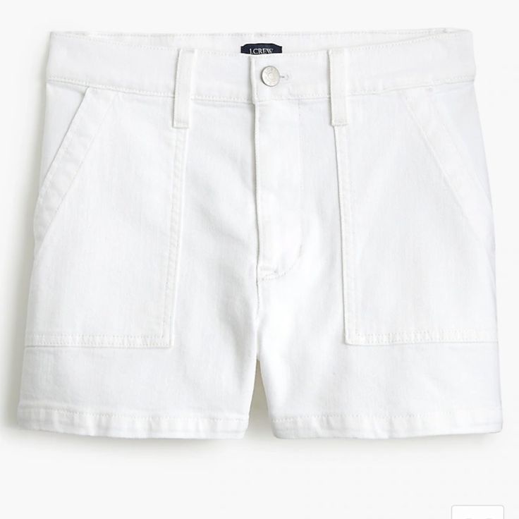 99% Cotton/1% Elastane. Front Patch Pockets. 3 1/2" Inseam. Machine Wash. Import. Online Exclusive. Item Bp276. This Listing Js Not Affiliated With J.Crew, J.Crew Factory, Or Madewell. Interior Label May Be Marked To Prevent In-Store Returns. Summer High Rise Jean Shorts With Patch Pockets, High Rise Jean Shorts With Patch Pockets For Summer, Summer High-rise Jean Shorts With Patch Pockets, White Mid-rise Jeans With Patch Pockets, White Workwear Shorts With Pockets, White Jeans With Patch Pockets, White Jean Shorts With Pockets For Summer, White Cotton Shorts For Everyday, White Cotton Everyday Shorts