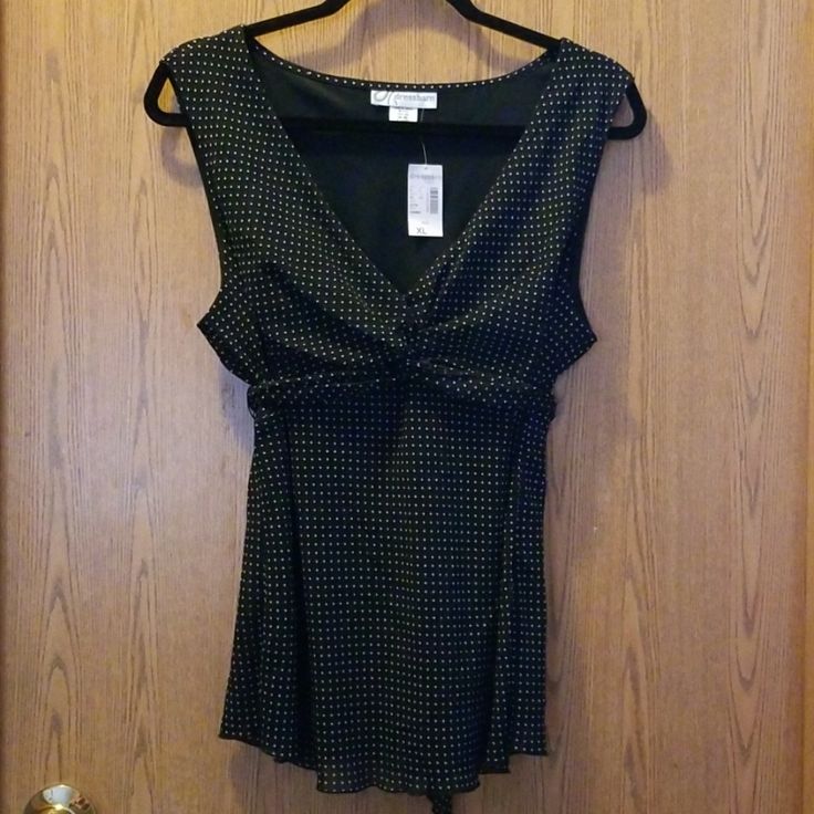 Nwt Dressbarn Feminine Sleeveless Top. Ties In The Back. Dressy, Yet Casual Enough To Wear With Jeans Smoke Free, Pet Friendly Home Polka Dot Sleeveless Party Top, Fitted Polka Dot Sleeveless Top, Fitted Polka Dot Sleeveless Blouse, Fitted Polka Dot Tank Top, Polka Dot Sleeveless Tank Top, Elegant Sleeveless Polka Dot Top, Dress Barn, Black Polka Dot, Pet Friendly