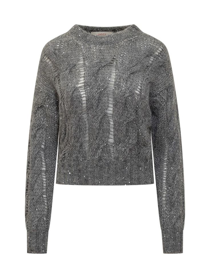 Crew-neck sweater. Ribbed hems. Woven knitting with all-over holes. All-over sequins. Gender: WomenMaterial: 38% POLYAMIDE 24% ALPACA 24% MOHAIR 14% COTTONColor: GREYMade in: ITProduct ID: J4011014158 007*Import tax/duty will be calculated at checkout (If applicable) Cable Knit Jumper, Feminine Aesthetic, Skirt Suit, Knitwear Women, Cashmere Sweaters, Sweater Shop, Crew Neck Sweater, Cable Knit, Neck Sweater