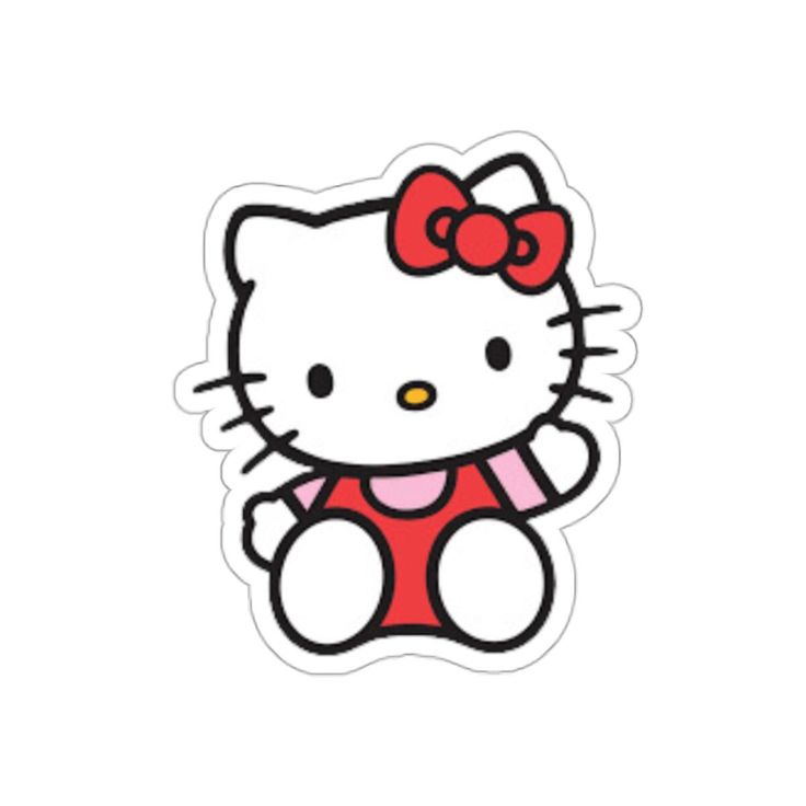 a hello kitty sticker with a red bow on it's head and legs