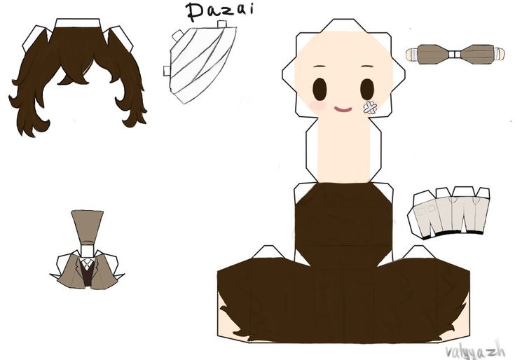 the paper doll is made to look like she's sitting on her knees and wearing a brown dress