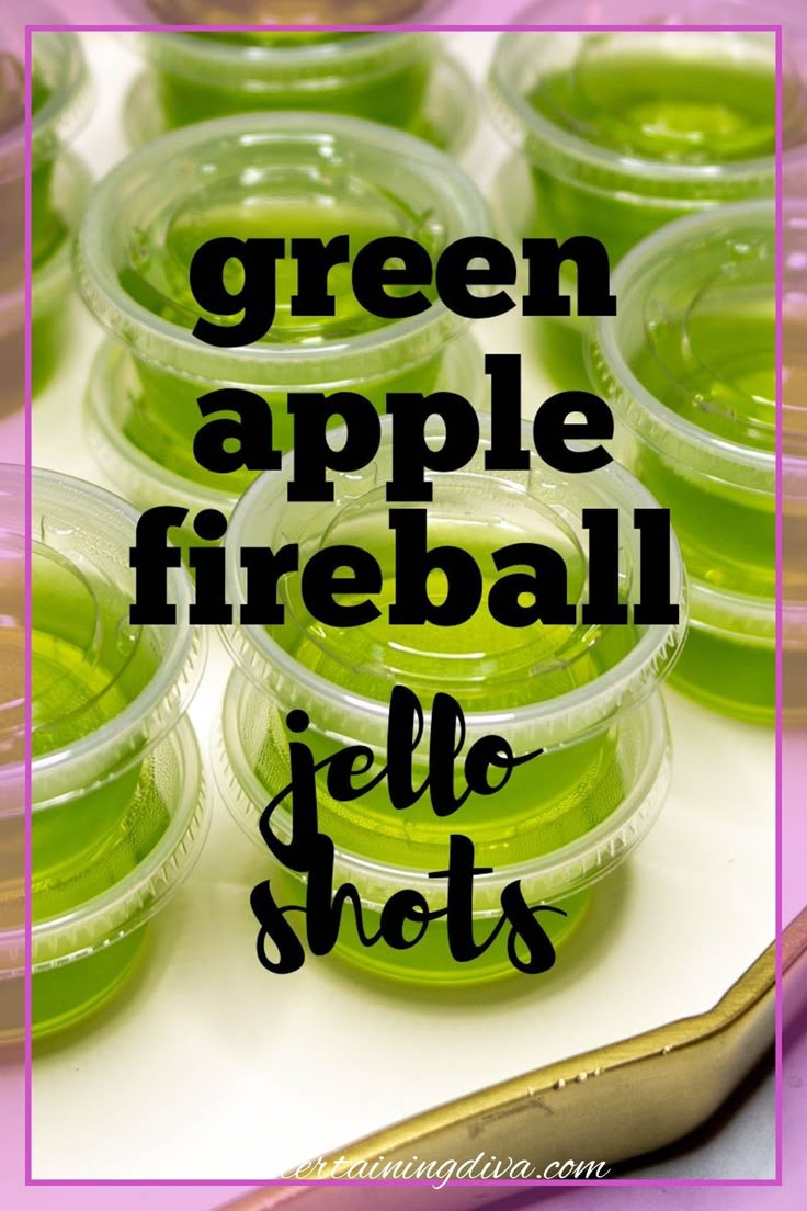 green apple fireball jello shots with text overlay