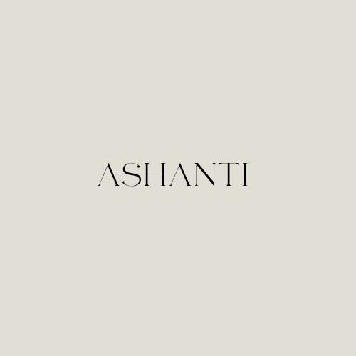 the word ashanti written in black on a white background