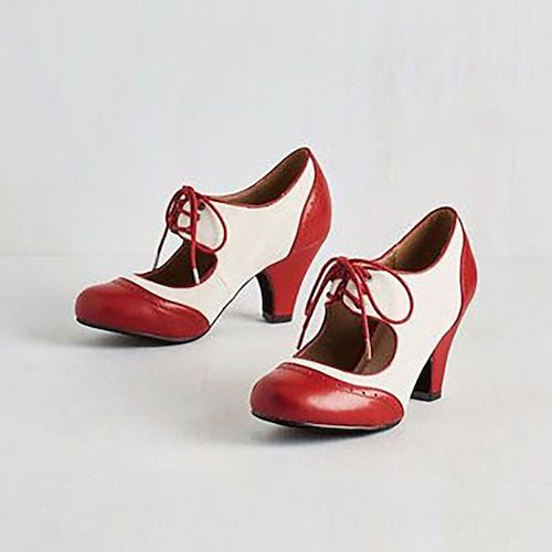 Category:Heels,Pumps; Upper Materials:PU; Season:Spring,Summer,Fall; Heel Type:Cone Heel; Gender:Women's; Size Suggestion:standard size, select your usual size; Toe Shape:Round Toe; Style:Vacation,Bohemia,Cute,Elegant; Heel Height(inch):2-3; Outsole Materials:Rubber; Occasion:Party,Daily,Outdoor; Closure Type:Buckle; Pattern:Color Block; Listing Date:08/25/2023; Production mode:External procurement; 2024 Trends:Brogue,Wingtip Shoes,Vintage Shoes; Foot Length:null; Foot Width:null; Heel Height:Mi Pinup Shoes, Heeled Oxfords, Red White Dress, 1920s Shoes, 1940s Shoes, Dress Shoes Women, Vintage Pumps, Glamour Vintage, Oxford Pumps