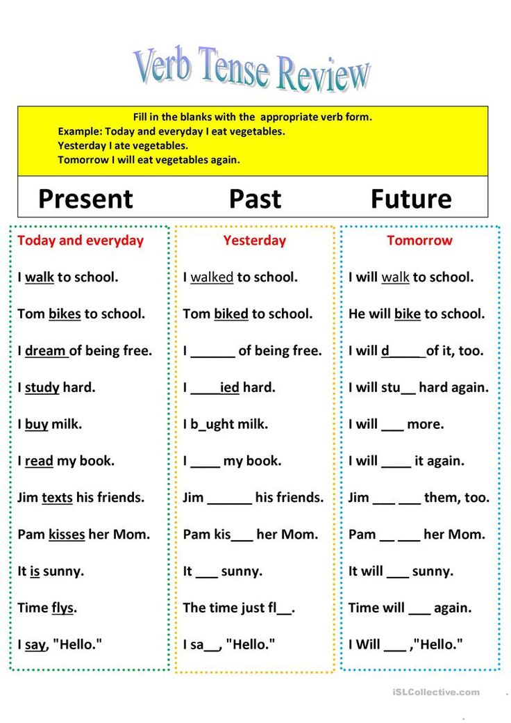 the past and present tense worksheet is shown in this printable version, which includes