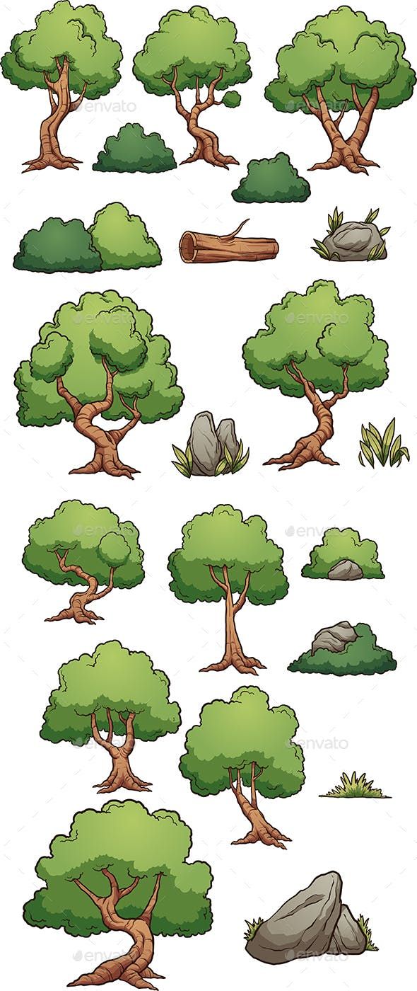 the different types of trees and rocks