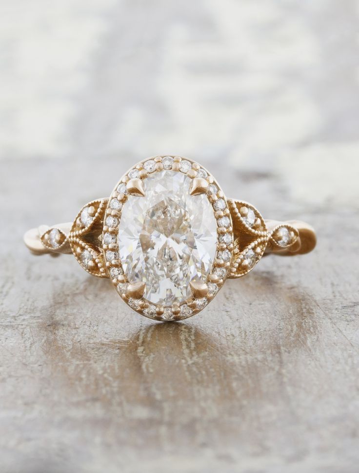 Vintage inspired engagement ring;caption:2.00ct. Oval Diamond 14k Rose Gold and Tarellis earrings Pear Engagement Ring Halo, Oval Halo Engagement Ring, Dream Rings, Pear Halo, Oval Diamond Engagement, Oval Diamond Engagement Ring, Pinterest Ideas, Pave Band, 2024 Wedding