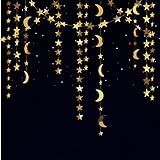 stars and crescents hanging from strings in the night sky with moon's on them