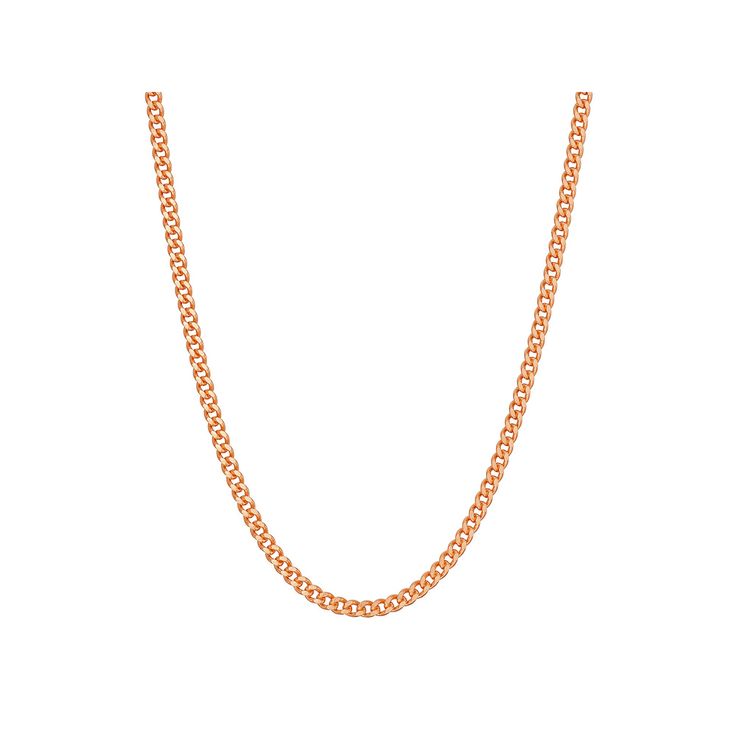 Upgrade your look with this sophisticated curb chain necklace.CHAIN DETAILS Type: curb Clasp: lobster-claw Metal: 14k rose gold over sterling silver Size: 24". Gender: female. Age Group: adult. Formal Rose Gold Curb Chain Necklace, Elegant Rose Gold Curb Chain Necklace, Rose Gold Link Jewelry With Curb Chain, Rose Gold Jewelry With Curb Chain And Oval Link, Classic Rose Gold Necklace With Curb Chain, Classic Rose Gold Curb Chain Necklace, Rose Gold Cuban Link Chain Necklace Gift, Classic Rose Gold Chain Necklace With Rolo Chain, Classic Rose Gold Rolo Chain Necklace