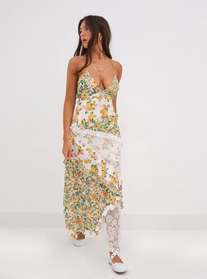 Rosalyn Maxi Dress — Green | For Love & Lemons Patchwork Sundress, Elegant Maxi Dress, Body Con Dress, For Love & Lemons, Maxi Dress Green, Crop Top Blouse, Vintage Glamour, Printed Maxi, Cami Dress