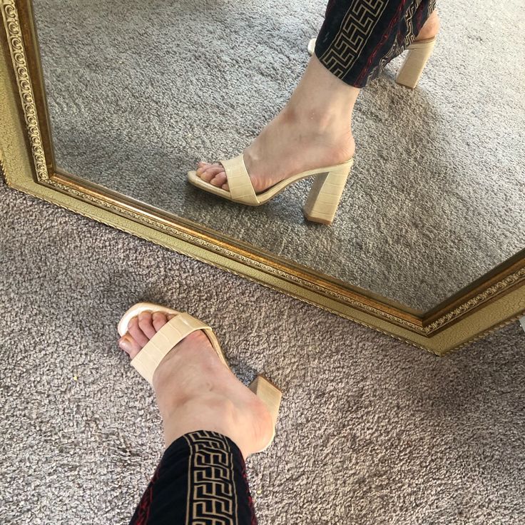 Nasty Gal Leather Mules / Heels / Sandals. Stunning, Just Cant Walk In Haha. Brand New, Never Worn In Beautiful Nude. Size 9 But I Normally Wear 8.5 (Sized Up). If Theres Anything Thatll Make It Easier For You To Purchase, Please Tell Me And Ill Be Happy To Change/Negotiate! :) Beige High Block Heels With Contrasting Heel Counter, Beige Block Heels With Contrasting Heel Counter, Party Beige Block Heels With Wrapped Heel, Trendy Party Heels With Wooden Heel, Beige Stacked Heel Block Heels For Party, Beige Block Heels With Stacked Heel For Party, Beige Stacked Heel Party Heels, Trendy Cream Block Heel Shoes, Trendy Cream Block Heel Heels