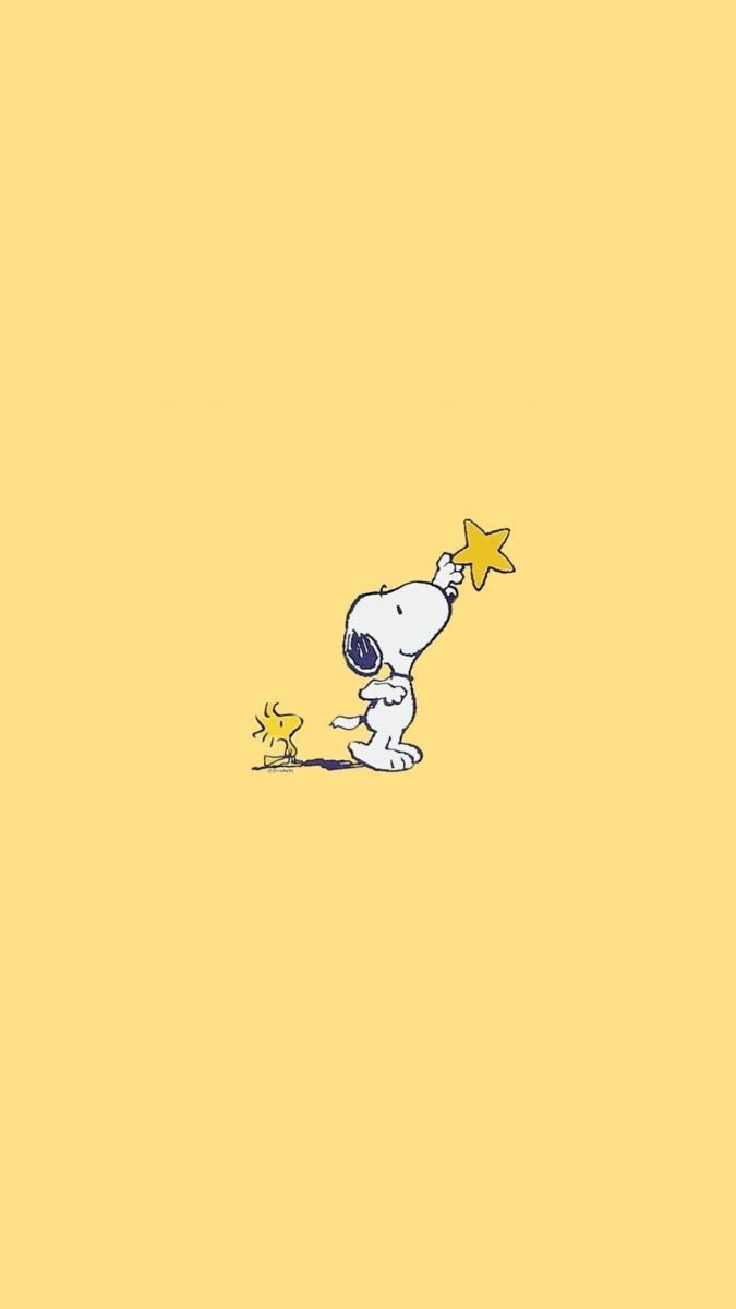 a cartoon character holding a star in his hand and pointing to the side on a yellow background