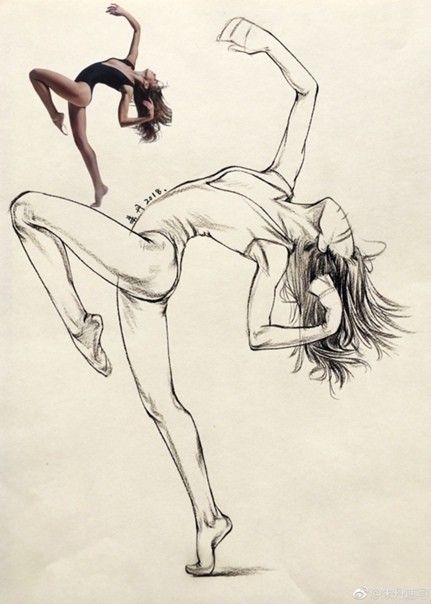 a drawing of two people in the air with their legs spread out and one person upside down