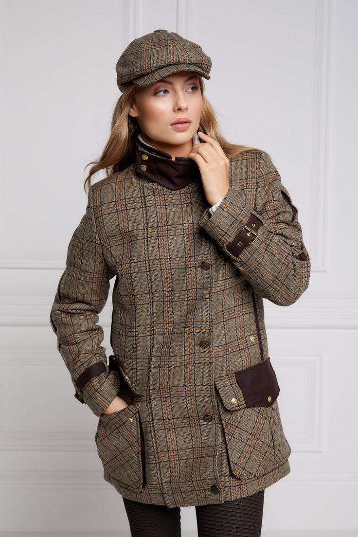 Scottish Tweed, Tweed Outfit, Holland Cooper, Baker Boy Cap, Barn Coat, Field Coat, Green Tweed, Tailored Coat, Country Fashion