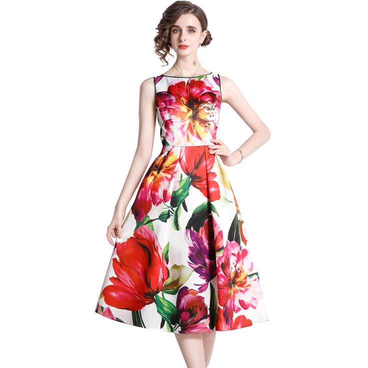 Summer Dress Printed Sleeveless A- Line-Aria Doejay Style Basic, Line Skirt, American People, Fabric Names, Types Of Skirts, Packing List, Waist Size, Sleeve Type, A Line Skirts