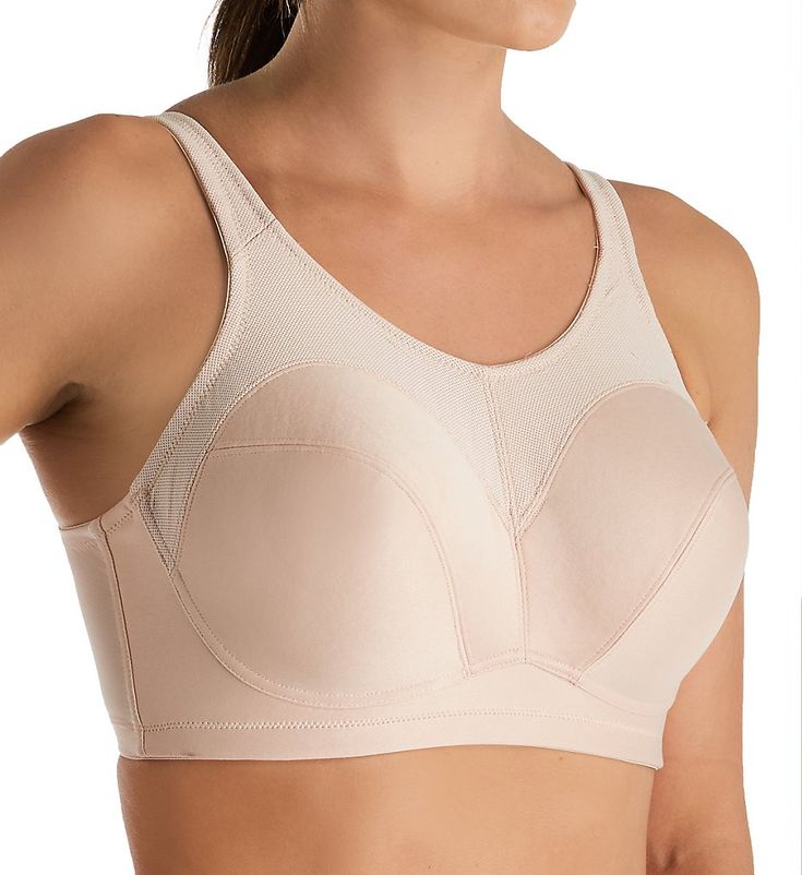 Support is important, but support paired with temperature-regulating breathability gives you that much more comfort and ability to focus during your workout. Made of polyester and spandex. Multi-part underwire cups have breathable mesh-knit Coolmax lining that wicks moisture away from you and an angled seam for shape. Floating underwire is perfect for wearing with prostheses (breast forms). Ventilated panel over cups continues up straps. Full coverage rounded neckline with sewn-on elastic along Supportive Nylon Sports Bra With Built-in Padding, Contoured Sports Bra With Built-in Padding For Gym, Mesh Sports Bra With Built-in Padding For Gym, Supportive Sports Bra With Built-in Padding For Light Sports, Sports Bra With Medium Support And Arch Support, Sports Bra With Arch Support And Medium Support, Medium Support Sports Bra With Arch Support, Supportive Micro-elastic Sports Bra With Built-in Padding, Technical Sports Bra With Built-in Padding In Nylon