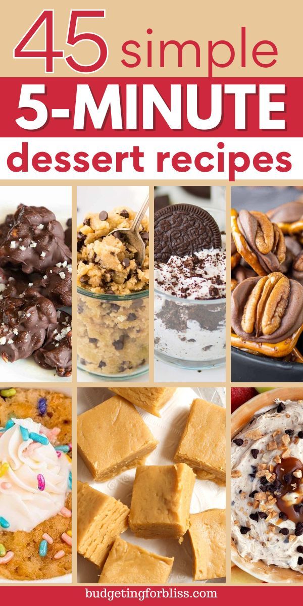 the cover of 45 simple 5 - minute dessert recipes, including cookies and pies