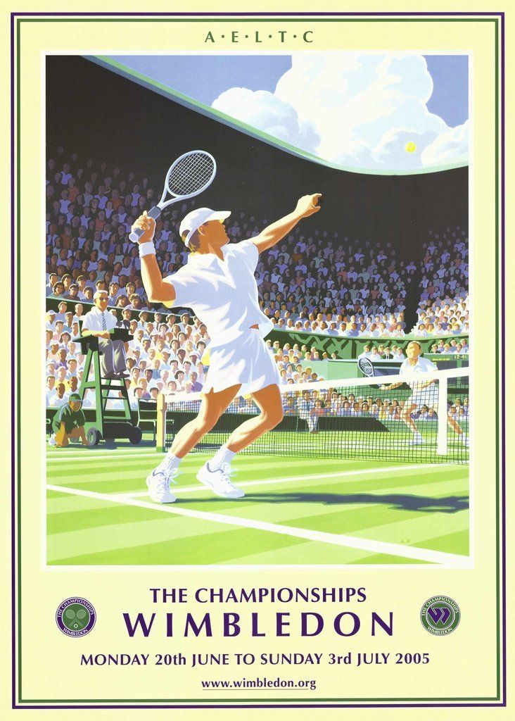 an advertisement for the wimbledon tournament featuring a tennis player