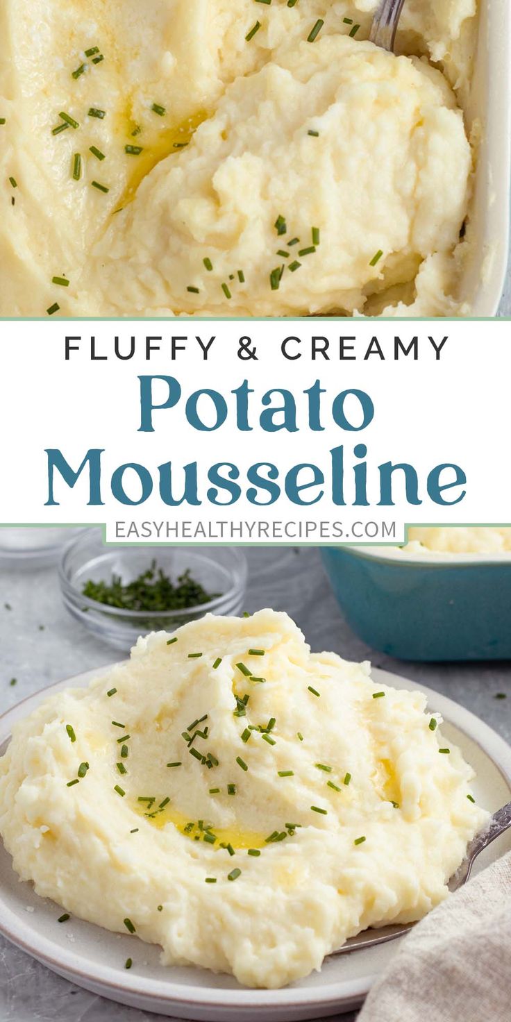 mashed potatoes in a casserole dish with butter and parsley