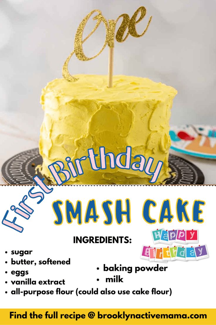 a birthday cake with the words first birthday smash cake written on it and an image of a