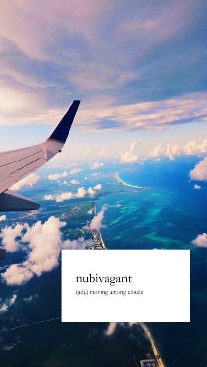 an airplane wing flying over the ocean and clouds with text that reads nubvivagant