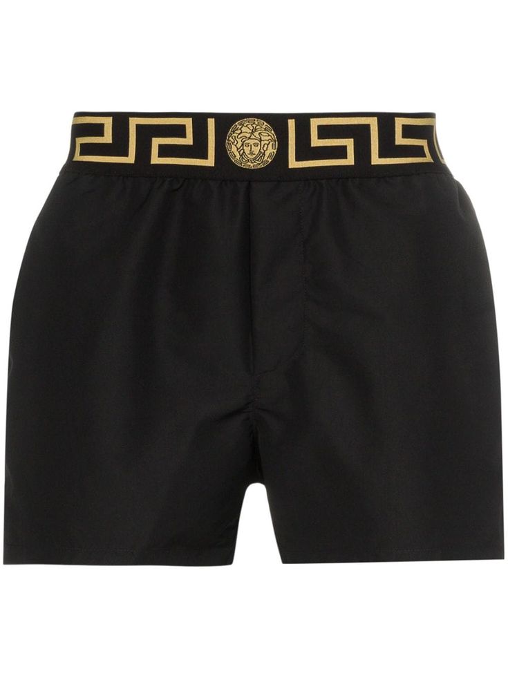 Versace Greca-print Swim Shorts - Farfetch Versace Swimwear, Versace Swimsuit, Rich Wardrobe, Boxers Men, Richie Rich, Swag Men, Luxury Swimwear, Versace Outfit, Mens Swim Shorts