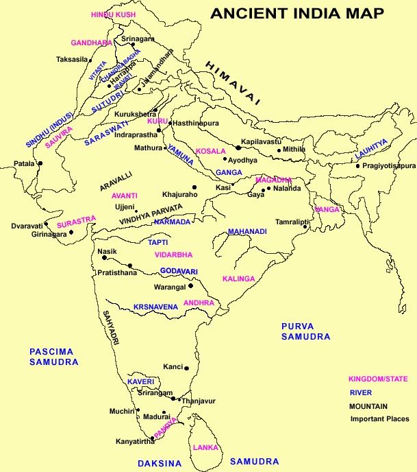 the ancient india map with major cities