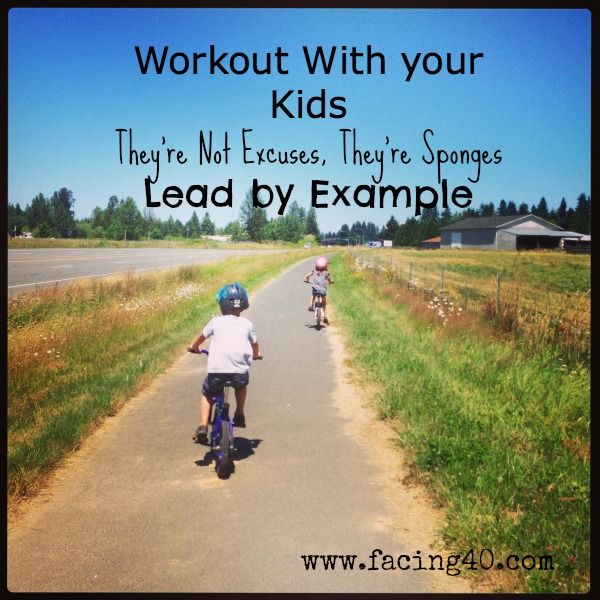 two children riding bikes down a road with the words, workout with your kids they're not because they're sponges lead by example