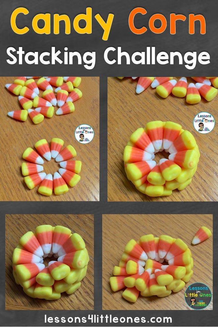 the instructions to make candy corn stacking challenge