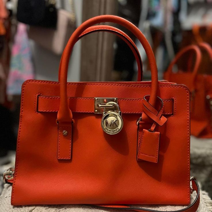 Brand New With Tags And Bag Michael Kors Purse Medium Size Satchel Shoulder Handbag Red Top Handle Bag With Lock, Shopping Tote Bag With Turn-lock Closure, Shopping Bag With Turn-lock Closure And Top Handle, Luxury Michael Kors Bag With Turn-lock Closure, Shopping Satchel Shoulder Bag With Turn-lock Closure, Shopping Shoulder Satchel With Turn-lock Closure, Shopping Shoulder Bag With Turn-lock Closure, Shopping Shoulder Bag With Turn-lock Closure Satchel, Tote Bag With Lock For Shopping