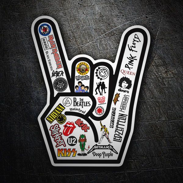 the rock and roll sticker is made to look like a hand with various symbols on it