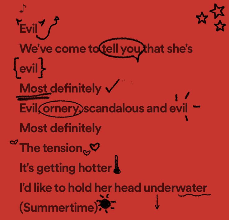 some type of text that is written on a red background with the words evil, i've come to tell you that she's evil