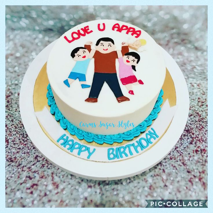 a birthday cake with an image of two children on it