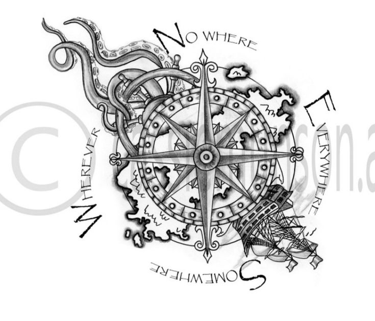 a compass tattoo design on the back of a shirt