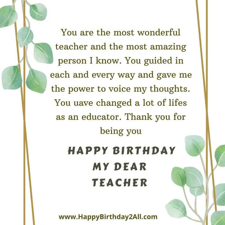 a birthday card with green leaves and the words, you are the most wonderful teacher and the most amazing person i know