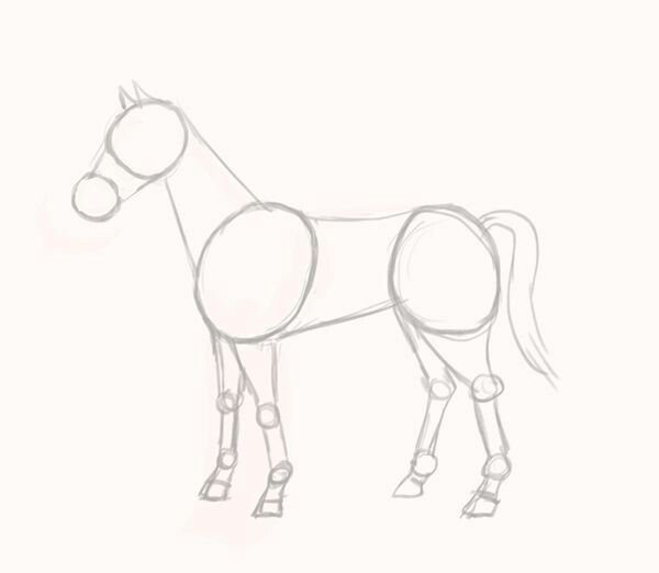 a drawing of a horse standing on one leg with its head turned to the side