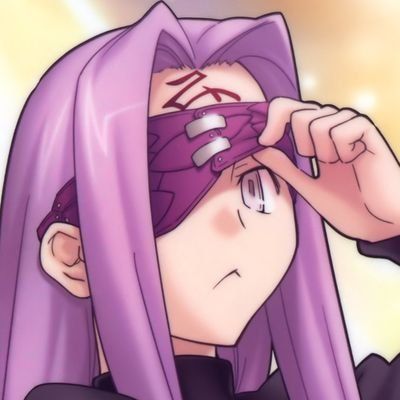 an anime character with purple hair and blindfold