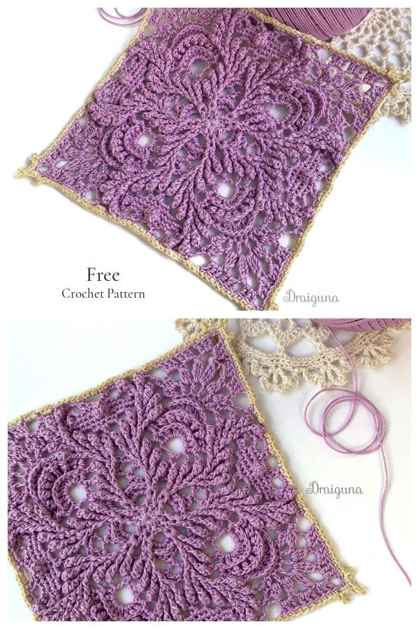 two pictures showing the same crochet pattern