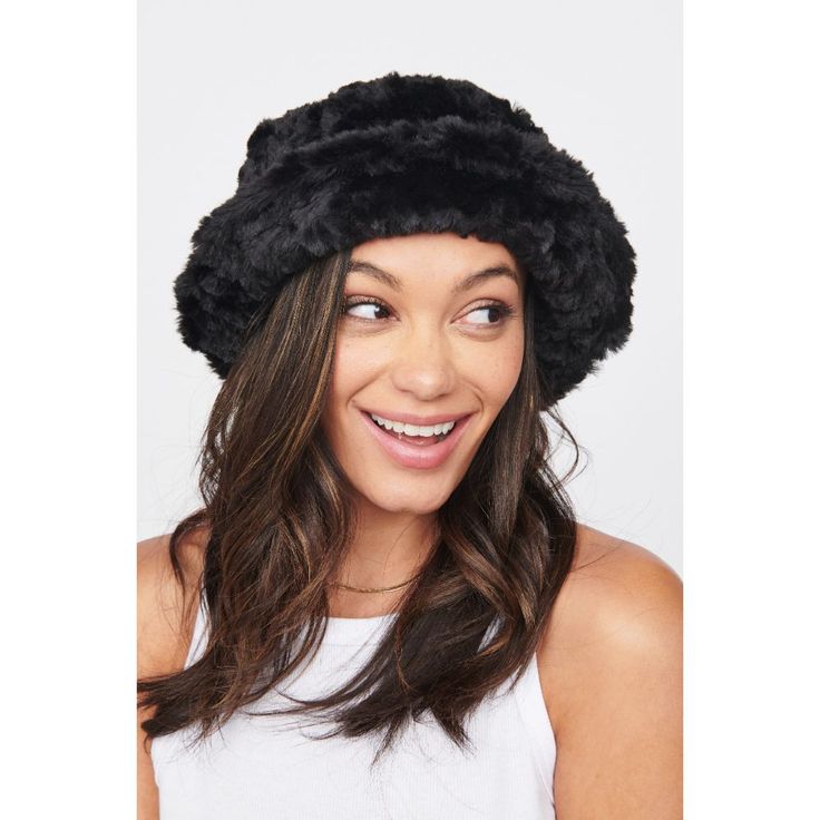 Add some texture to your look with this hat. Featuring faux fur material in a bucket hat shape, what's not to love? Item Type: Bucket Hat Material: Faux Fur Circumference: 34.5" Crown Height: 3.25" Top Diameter: 6.75" Brim: 2.38" Dimensions: 10.75” L x 10.75” W x 5.5” H Fall Hats With Faux Fur Lining, Faux Fur Hat For Fall, Wide Brim Hat With Faux Fur Lining, Fall Faux Fur Hat With Lining, Faux Fur Trimmed Hat With Short Brim, Faux Fur Hats With Short Brim, Fluffy Faux Fur Hat For Fall, Faux Fur Hat With Short Brim, Short Brim Faux Fur Hats