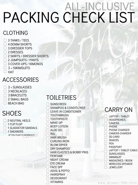 the packing check list is shown with palm trees