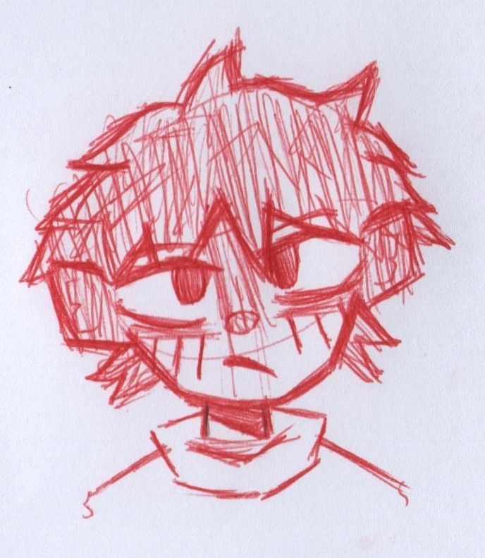 a drawing of a boy with red hair and big eyes looking to his left side