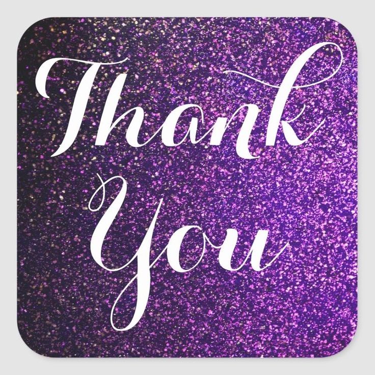 purple glitter thank you square sticker