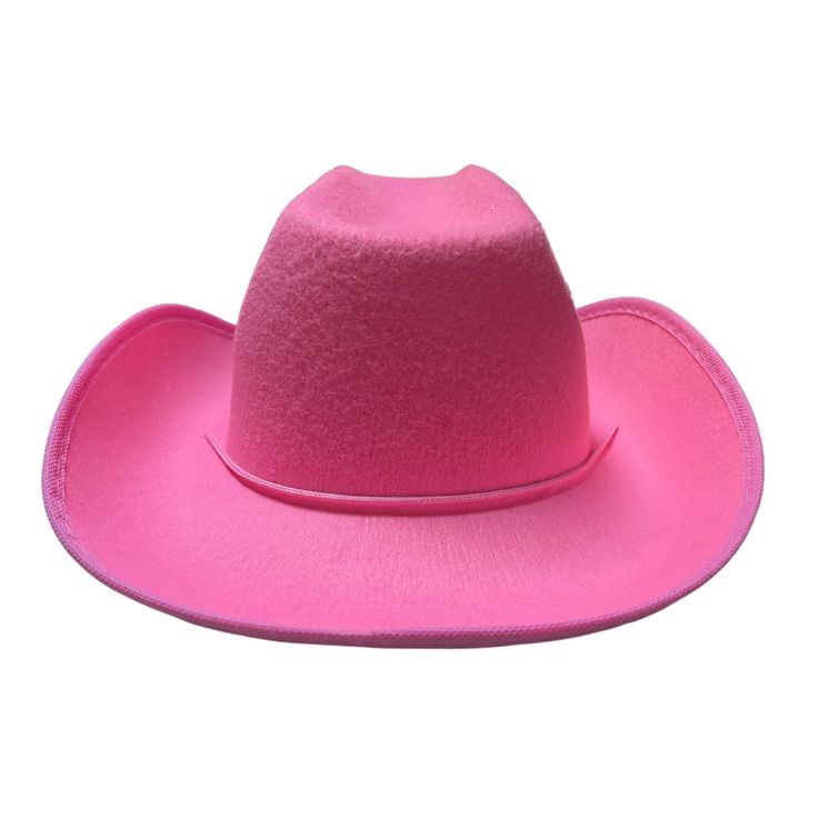 DIY with this felt cowboy hat! The possibilities are endless! Material: The hat is made of a hard felt material. There is a chin strap string which is easily tied or removed as needed. Cowboy Hat Color: Pink Cowboy Hat Size: Back to Front: Approx. 15” Head Circumference: 23 ½” Depth: 5” Special Directions: Must hand wash and air dry. Shipping: FREE shipping within 24 hours! Trendy Pink Fedora With Short Brim, Trendy Pink Wide Brim Hat, Pink Brimmed Fedora One Size Fits Most, Trendy Pink Fedora Sun Hat, Pink Fedora For Country Events, Pink Curved Brim Fedora One Size Fits Most, Trendy Pink Brimmed Mini Hats, Pink Felt Hat With Short Brim For Country Events, Pink Short Brim Mini Hats For Country Events