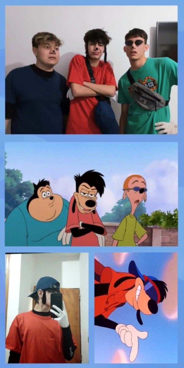 some cartoon characters are posing for pictures