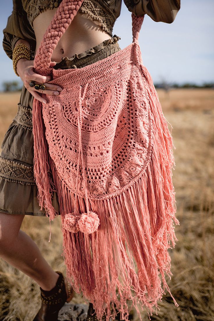 Pom Pom Crochet Bag - Peach Daiquiri - The Fields of Gold by Tulle and Batiste Peach Daiquiri, Daiquiri, Made Clothing, Unique Styles, Modern Boho, Handmade Bags, Slow Fashion, Crochet Bag, Cross Body